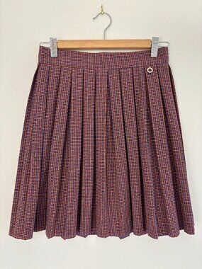 💜🧡Vintage ECO Italy Purple & Orange Houndstooth Pleated Mini Skirt Size EU42